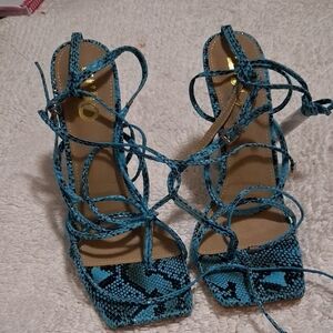 EGO Turquoise Snake Print Heels